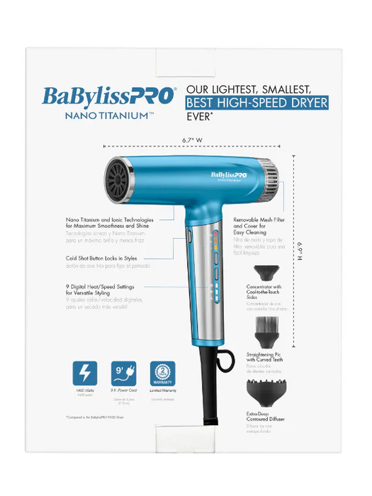 BabylissPro High Speed Nano Light Blue Hair Dryer - Image 6
