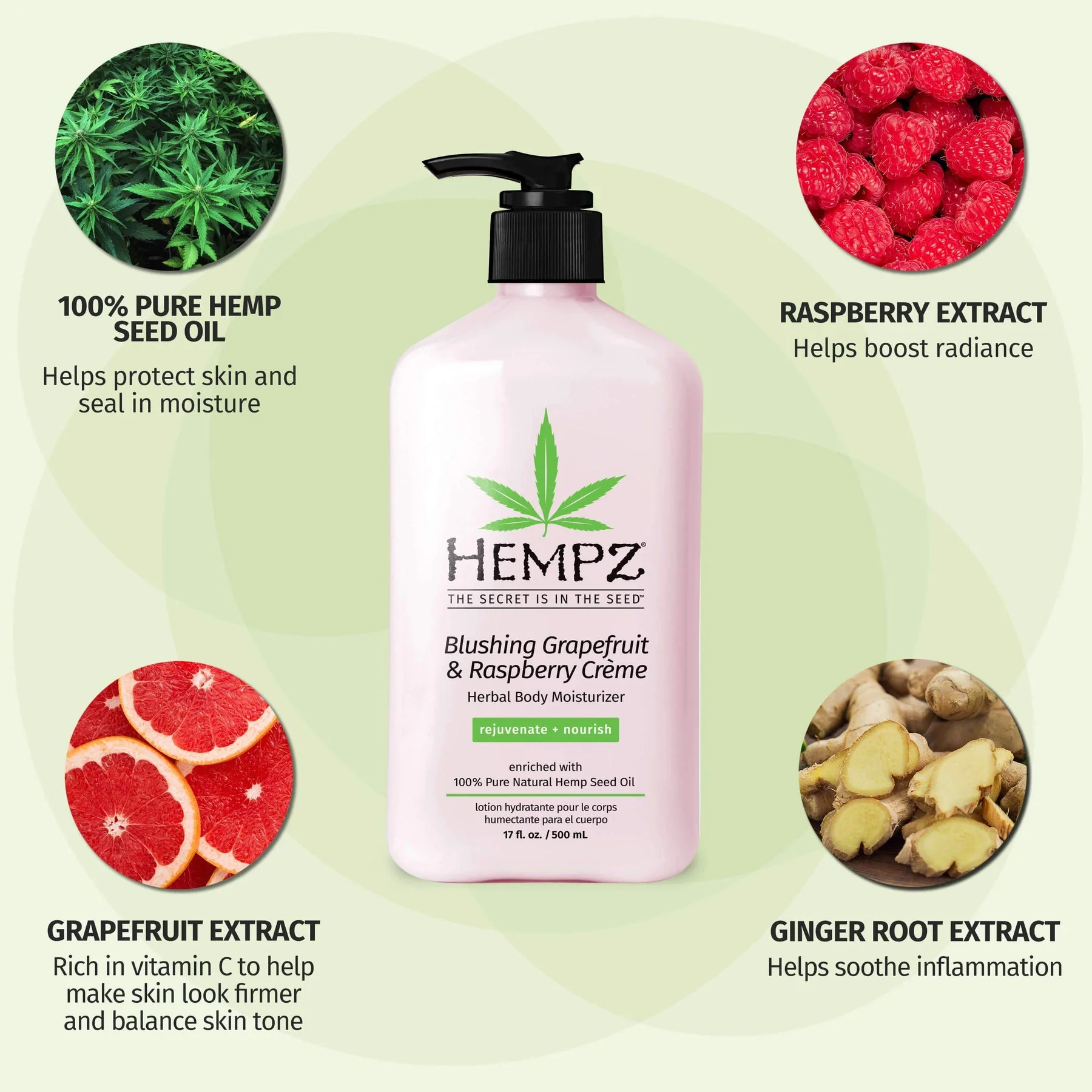 Hempz Blushing Grapefruit & Raspberry Creme Herbal Body Moisturizer 17 OZ. - Image 3