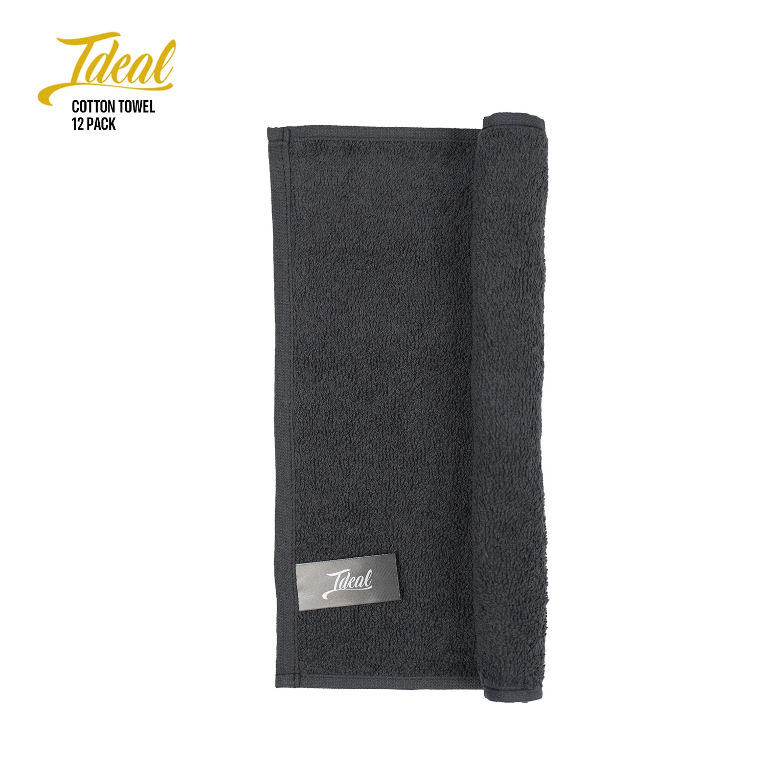 Ideal Cotton Barber Towels Black 12"x12" (12 Pack) - Image 3