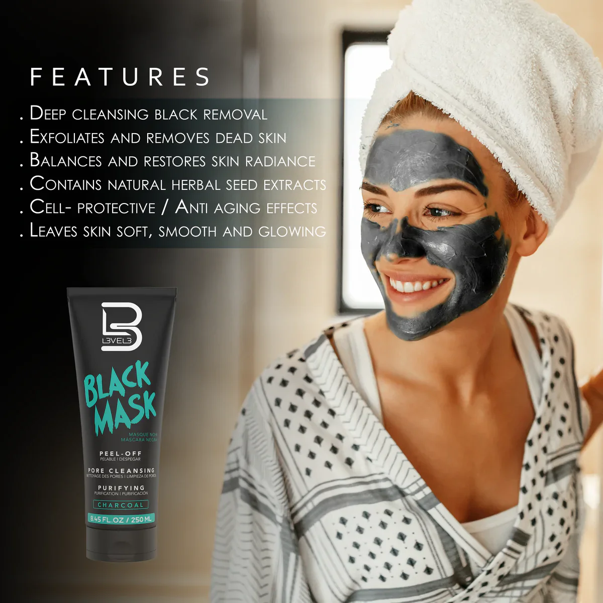 LV3 Black Facial Mask 250 ml - Image 2