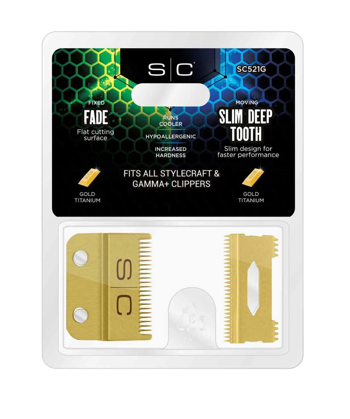 Stylecraft Fixed Gold Titanium Fade Hair Clipper Blade with Moving Gold Titanium Slim Deep Tooth Cutter Set - Image 2