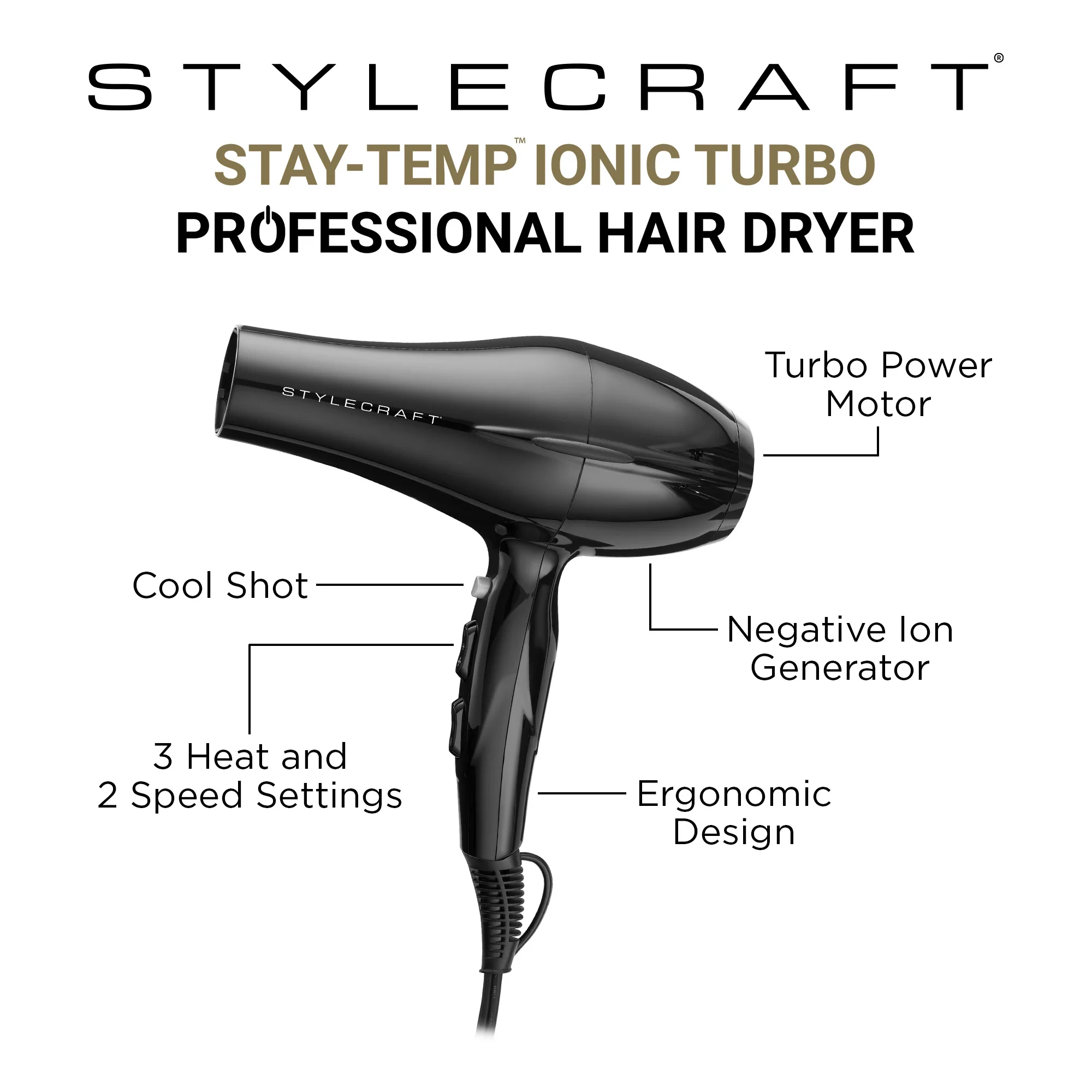 Stylecraft Stay-Temp Ionic Turbo Hair Dryer - Image 11