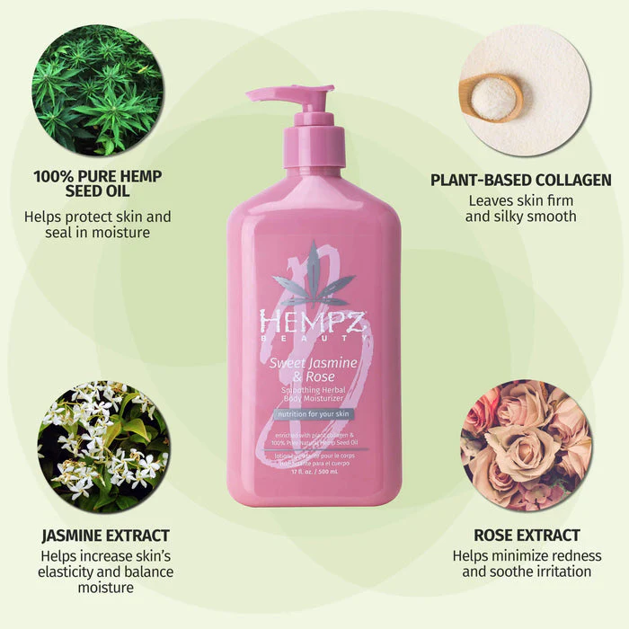 Hempz Sweet Jasmine & Rose Collagen Infused Herbal Body Moisturizer 17oz. - Image 2